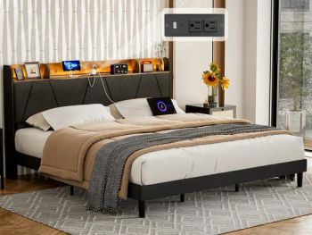 King Bed Frames with Charging Station & Storage Shelf Headboard - FOSHAN YEXUAN FURNITURE MANUFACTURE CO.LTD - China