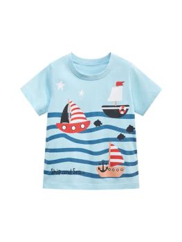 Boutique Clothing Children Boy Baby Kid Wear Summer Short Sleeve T-Shirt with Sea and Ship Print - Quanzhou Jiafu Textile Co., Ltd - China
