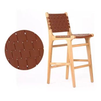 Wooden Bar Stool Chairs Natural Brown Cow Leather Furniture Wooden Bar Chair - Simeida (Ningjin) Fitness Equipment Co., Ltd - China