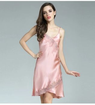 Women's Sexy Pajamas Set Lace Cami Slip Dress Nightwear 100% Silk Nightgown - Jzf Trading Co., Ltd. - China