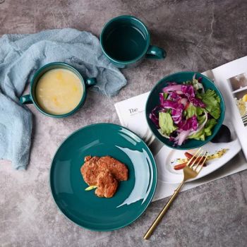 Restaurant Dishes Plates Green Dinnerware Ceramic Christmas Tableware Dinner Set for Retails - Rollin Porcelain Industrial Co., Ltd. - China