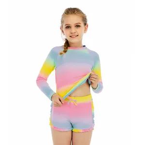 Gradient Colors Girls Long Sleeve Rash Guard+ Shorts 2PC Pieces Bikini Set - Xiamen Richtex Garments Co., Ltd - China
