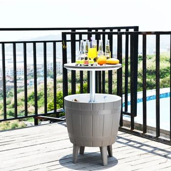 3-in-1 Patio Cooler Bar Table with Ice Bucket 8 Gallon Rattan Style Outdoor Table Adjustable Height - Hangzhou Cheers Technology Co., Limited - China