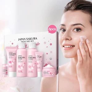 Online Wholesale Ready to Ship Sakura 6PCS Best Skin Care Set Products Improve Wrinkle Rough Skin Cleanser Toner Serum Eye Cream Face Essence Cream - Yixing Allwin Products Co., Ltd. - China