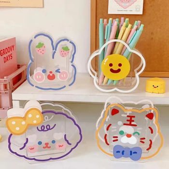 New Kawaii Brush Holders Cartoon Transparent Container Office School Desk Stationery Organizer Custom Acrylic Pen Box Holder - Pinstar Gifts Co., Ltd. - China