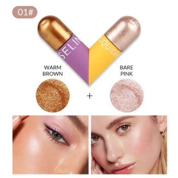 Seline Girl Double Barrel Highlight Warm Brown + Nude Pink Highlighter - Shantou Manfen Cosmetics Co., Ltd. - China
