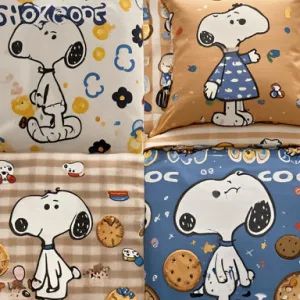 Linen Fabric Wholesale Home Textile Four-Piece Pajamas Printed 100% Polyester Scatter Cartoon Cookies Snoopy Pattern Kids Love Tablecloths - Huzhou Long Yu Home Textiles Co., Ltd. - China