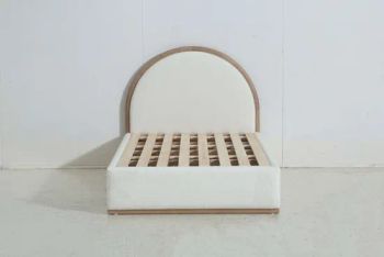 Luxury Soft Beige Velvet Fabric Round Headboard up-Holstered Kids' Single Twin Double Queen Beds Frame - Guangzhou Miseda Furniture Co., Ltd - China