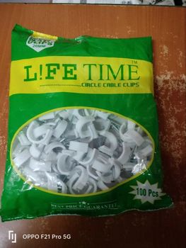 20 mm Life Time Circle Cable Clips Size 20 mm Color White Brand Life Time Clip Material PVC Packet Contain 100 - Anitha Enterprise - India