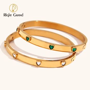 Stainless Steel High Quality Tarnish Free Fine Jewelry Heart Zirconia Bangles Bracelets - Shenzhen Right Grand Jewelry Co., Ltd. - China