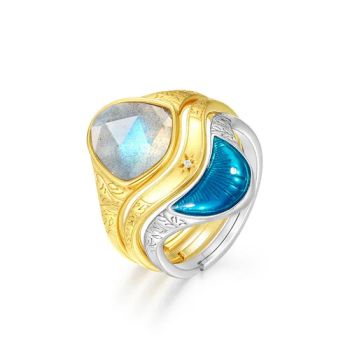 Natural Retro Big Irregular Labradorite 925 Sterling Silver Women Stacking Ring Diamond Vintage Wedding Ring Fine Jewelry Rings - Dianzi Jewelry Manufacture Co., Ltd - China