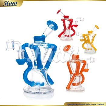 China Manufacture 8 Inches Blue Red Orange Yellow American Color Shisha Hookah Recycler DAB Oil Rigs 420 Hand Blown Glass Recycling Smoking Water Pipe - Hejian City Shenghong Glass Products Co., Ltd. - China