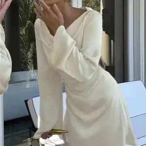 Square Collar Pleated Satin Long Puff Sleeves Backless Ladies Fitted Dresses A-Line out Lace up Sexy Mini Women Dress - Dongguan Yecheng Trading Co., Ltd. - China
