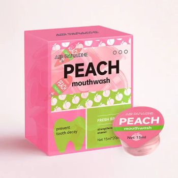 OEM Custom Printed Peach Mini Mouthwash Natural Mouthwash Portable Travel Size Mouthwash Alcohol Free Whitening Single Use Mouthwash - QINGYUAN KEMEI COSMETICS Co., LTD. - China