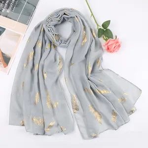Feather Gold Foil Cotton Women's Trendy Scarves Season Ss/Aw Design Joint Style Printed Pattern Plain Gender Women's Age Group Adults - Market Union Co. Ltd. - China