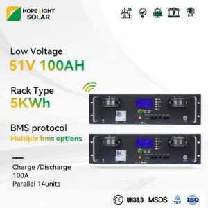 HP-LB51.2 5kWh 51.2V LiFePO4 100A 10Y Warranty 49kg 100R Size Medium Weight 49kg Origin China Capacity 5kwh Rechargeable Yes - Hope Light Solar Co., Ltd. - China