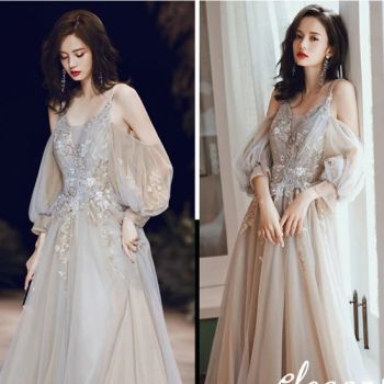 Spaghetti Champagne Prom Dress A-Line Tulle Beaded Party Cocktail Dresses Lb20317 - Suzhou Leader Apparel Co., Ltd. - China