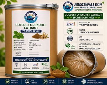 Coleus Forskohlii Extract (Forskolin 10%) with HPLC assay 10.00%, tested for heavy metals, pesticides, aflatoxins and microbiological parameters. Complete export documentation can be arranged through our manufacturing partner. - AEROZENPASS EXIM PRIVATE LIMITED - India