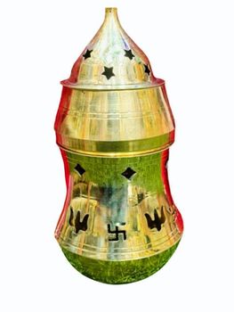 Golden Brass Camphor Lamp / Incense Burner / Oil Diffuser, For Home - Laxmi Handicrafts - India
