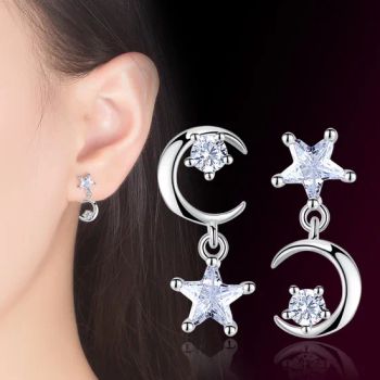 Korean Star Moon Dangle Earrings Silver 17x6.5mm TSED034 1Y MOQ100 - Haifeng Alaric Inc - China