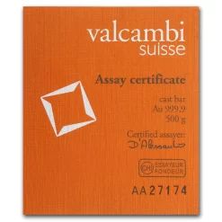 500g Cast Gold Bar Valcambi from progressive gold mining 500g Cast Gold Bar Valcambi - progressive gold mining - United States