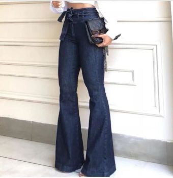 High Waist Flare Bell Bottom Denim Jeans MID Rise Bow Fitted Esg13526 - Ningbo Easyget Co., Ltd. - China