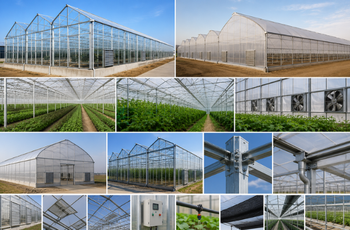 Modern Commercial Greenhouse Structure with Glass, Polycarbonate, or Plastic Film Covering - Aria Greenhouse Co - Oman