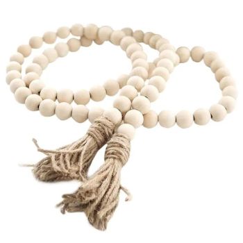 Farmhouse Wood Beads Garland with Tassels Rustic Prayer Boho Beads Hanging Decor - Fuyang Minhua Arts & Crafts Co., Ltd. - China