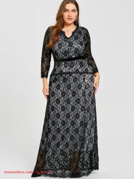 2020 Plus Size Womens Long Sleeve Party Evening Dress Formal Wedding Prom Cocktail Ladies Lace Maxi Dresses - Hangzhou Weimei Garments Co., Ltd. - China