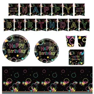 LHD Disposable Dinner Paper Neon Plate Lets Glow Party in The Dark Birthday Decorations Craft Events Supplies Tableware Set - Zhejiang Zunyi Crafts Co., Ltd. - China