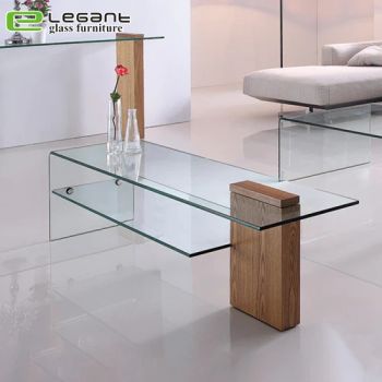 Home Living Room Clear Tempered Bent Glass TV Stand with Ash Wood Veneer - Foshan Nanhai Siweiya Glass Co., Ltd. - China