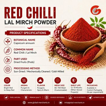 Premium Indian Red Chilli Powder | Dried Red Chilli | Food Grade | Bulk Supply - Global Merchants - India