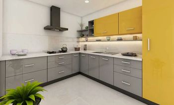 MDF and PVC Modern L Shape Modular Kitchen Colour Yellow Appearance Modern Material MDF and PVC Finish type Polished Door Finishing - SAS Bakery Equipments - India