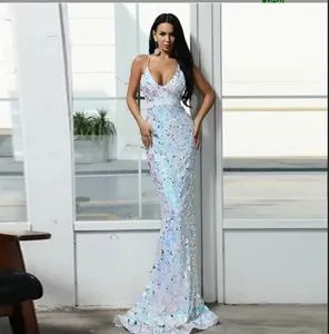 Criss-Cross Sequin Cami Prom Maxi Elegant Evening Dresses Long Long Color White Style Luxury Origin China Season Summer Occasion - Hubei Cezan Garment Group Co., Ltd. - China
