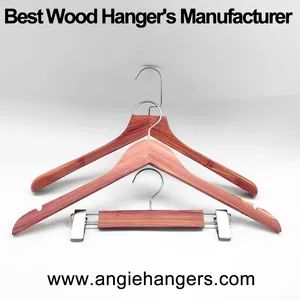 Solid Wooden Top/ Bottom Clothes Hangers with Silvery Flat Hook& Trousers Clips in Rose Red Colour for Men&Lady Shirt/Skirt/Coat/Suit/Jacket/Other Display - Angie Hangers Co., Ltd - China