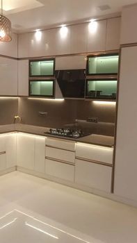 Wooden Modular Kitchen Colour Blue Material Wooden Appearance Modern Kitchen Shape L Shape Kitchen Design Straight Accessories Handle & - Anil Electric Multi Service - India