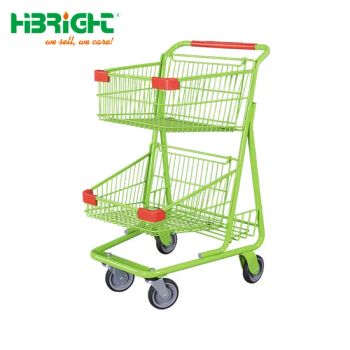 Supermarket Store Two Level Baskets Metal Hand Push Trolley Shopping Cart - Suzhou Highbright Enterprise Limited - China