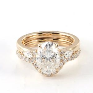 Oval Cut Moissanite Ring Set 14K Yellow Gold Ring High Quality Ring Stone Def Color Moissanite Diamond Fine Jewelry Ring - Wuzhou Provence Jewelry Co., Ltd. - China