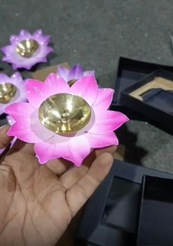 Lotus Flower Diya Type Box Weight 4" Design Round Material Brass Features Box 4" Occasion Diwali Lighting Type Oil Packaging Type - Inra International - India