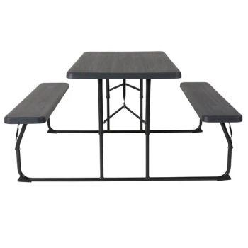 Heavy Duty Steel 4 Person Garden Leisure Dining Plastic Woodgrain Folding Table Set with Benches - Zhejiang Blooming Home Products Co., Ltd. - China