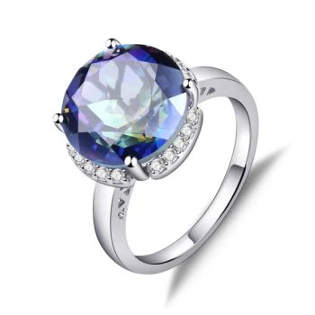 925 Sterling Silver with Mystic Quartz Gemstone Jewelry Ring Size 7# Shape Oval Color White Origin China Style Fashion Gender - Beach Gem & Jewelry Co., Ltd. - China