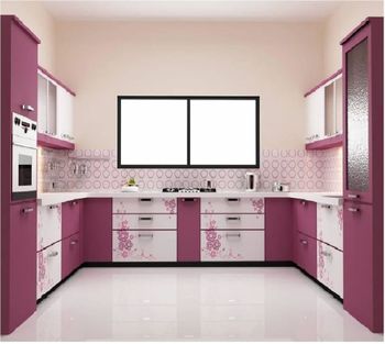 L Shaped Modular Kitchen Material MDF Appearance Modern Kitchen Design L-Shape Surface Texture Smooth Finish Type Powder - Bamboo Interiors - India