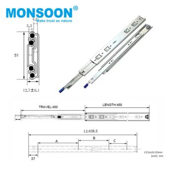 Heavy Load 51mm 450mm Longfull Extension Soft Closing Ball Bearing Heavy Rail Runner Guide Telescopic Industry Slides with Lock - Monsoon Import Export (Guangzhou) Limited - China