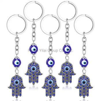 Custom Hand Rhinestone Crystal Blue Key Chain Lucky Metal Bracelet Evil Charms Pendant Eye Keychain - Jinjiang Chendai Yilai Craft Company - China