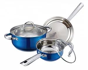Stainless Steel 5PCS Color Powder Coated Cookware Set - Heavy Duty Kitchen Soup Pot and Non Stick Fry Pans with Glass Lid, Induction Compatible - Jiangmen Tuohui Metal Products Co., Ltd. - China