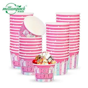Paper Ice Cream Bowl with Plastic Lid Leakproof Disposable Dessert Cups for Takeaway and Party - Ningbo Million Pack Co., Ltd. - China