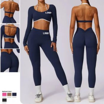 Womens Workout Sets Two Piece Long Sleeve Crop Top Matching High Waist Leggings Sets Gym Fitness Outfits Work out Yoga Clothes - Efirsty Enterprise (Anhui) Co., Ltd. - China
