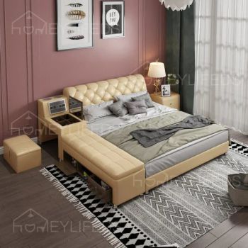 Contemporary Soft Fabric Headrest Bedroom Storage Cabinet King Bed Frame - Homeylife Furniture Co., Ltd. - China
