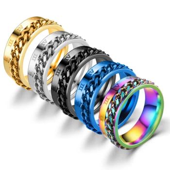 Fashion Jewelry Rotatable Titanium Steel Chain Ring Roman Numeral Stainless Steel Rings - Dongguan Hongsheng Craft Gifts Co., Ltd. - China