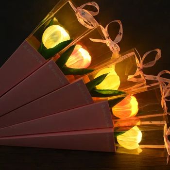 Tulip LED Bedside Night Light Simulation Flower Romantic Atmosphere Desk Lamp Birthday Christmas Decoration - KONG SENG LTD - China